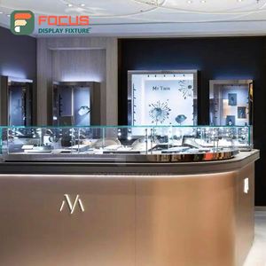 Vitrine de luxe en verre et métal pour bijoux, avec éclairage LED en bois, présentoir haut de gamme pour boutique de détail, stand d'exposition intérieur - Product Image 1