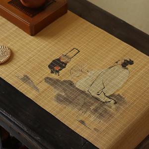 Tapete de té tejido de bambú, cortina de bambú para té, cortina de bambú con estampado de inspiración Zen, juego de té Kung Fu, accesorios para la ceremonia del té, tamaño grande - Product Image 4