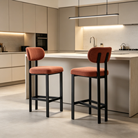 Ensemble de 2 tabourets de bar modernes à hauteur de comptoir, rembourrés en chenille avec dossier, pieds en métal, chaises d'îlot pour cuisine et salle à manger