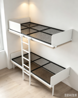 Lit superposé mural pliant moderne en fer MetalWay CC35, lit Murphy double couche avec barrière de sécurité et échelle, idéal pour appartement et motel