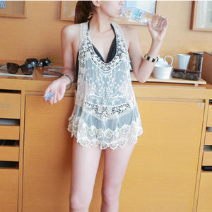 Nouveaux vêtements pour femmes coréens vacances à la <span class=keywords><strong>plage</strong></span> <span class=keywords><strong>gilet</strong></span> en forme de I <span class=keywords><strong>dentelle</strong></span> extérieure Camisole maille Crochet robe - Product Image 2