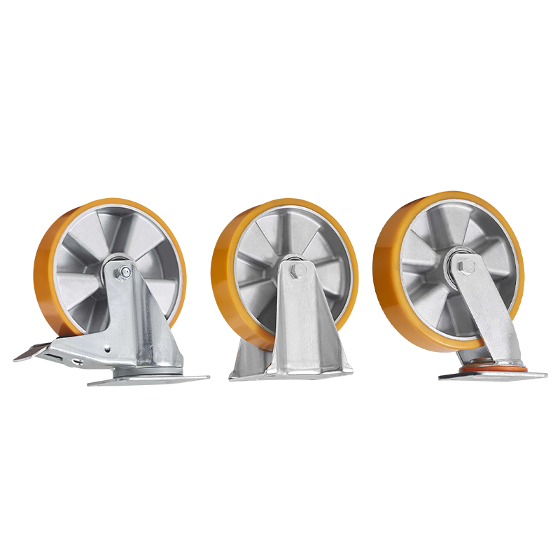 Industrial Duty 430kg 480kg 6 Inch 8Inch Yellow PU Wheel Swivel Caster Wheel With Brake HEAVY DUTY CASTERS