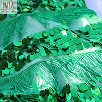 Nanyee Textile 11 couches vert émeraude 1.8cm goutte paillettes glands tissu pour robe de danse