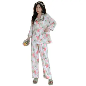 Autumn new designs ladies sleepwear high quality silk pajamas long sleeves pants casual home clothing for women night suit