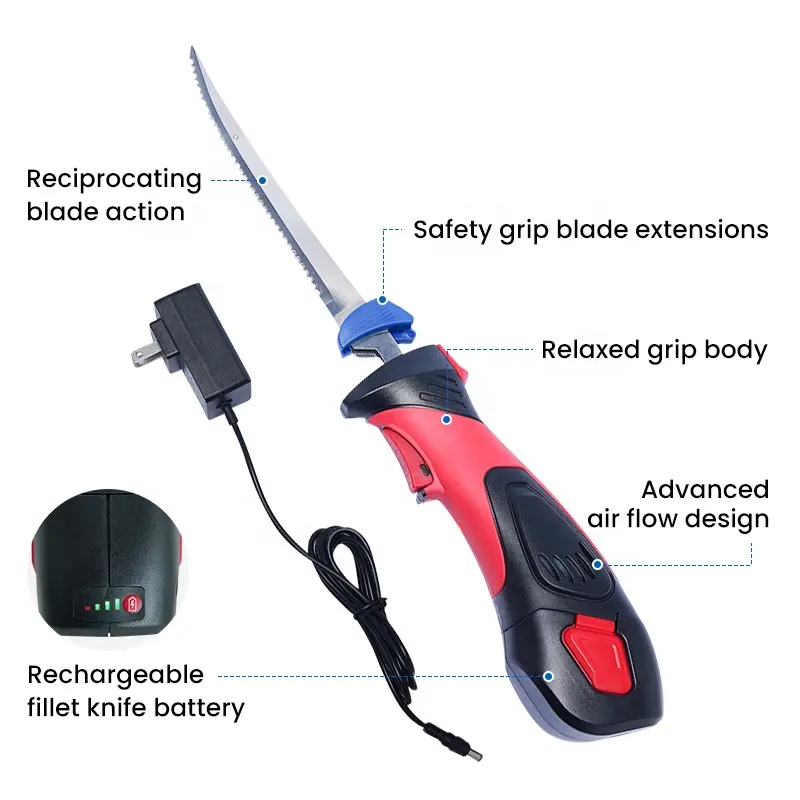 Hot selling stainless steel 8" lithium ion cordless electrica fillet knives rechargeable electric li-ion batteries knife
