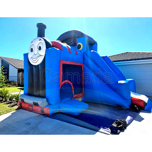 บ้านลมเป่าลมรูปรถไฟ 100% PVC สำหรับเด็กเล่นกลางแจ้ง พร้อมสไลเดอร์รถไฟโทมัส - Product Image 1