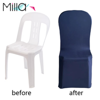 Housses de chaises universelles monobloc, élastiques et extensibles de taille personnalisée en plastique polyester spandex pour mariages et banquets