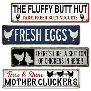 Plaque en métal de style campagnard 10*40cm, cadeau pour les amateurs de poulets, « Rise and Shine Mothercluckers », décoration murale rustique - Product Image 1