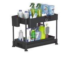 Organisateur de rangement sous l'évier en métal à 2 niveaux, organisateur de salle de bain coulissant en forme de L, organiseurs et rangements sous l'évier pour l'organisation de la maison - Product Image 3
