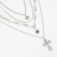 Ensemble de 4 colliers pendentifs gothiques Y2K, imitation perle, croix, cœur, crâne, chaîne de clavicule quotidienne pour femmes