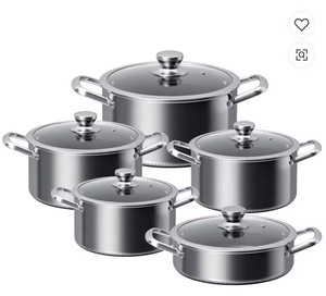 Set di Pentole Ibride in Acciaio Inox da 10 Pezzi con Coperchi, Antiaderente, Acciaio Inox a <span class=keywords><strong>3</strong></span> Strati con Manico Termoisolante - Product Image 1