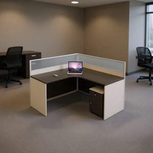 Scrivania da Ufficio L142W122H110cm Grigia, Design Contemporaneo, Struttura in Metallo Resistente, Arredamento Commerciale Autoportante - Product Image 2