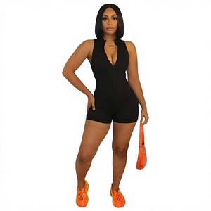 Women's Casual Skinny Summer Playsuits Bodysuits Activewear Workout Jumpsuit with Zipper Breathable Eco-Friendly Spandex - Product Image 1