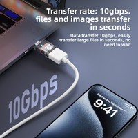 Adaptador de Transferencia de Datos USB 3.2/Gen 2 Transparente de 120W con Doble Puerto de 10 Gbps, Salida Hembra Tipo C y Soporte OTG para Computadoras y Teléfonos