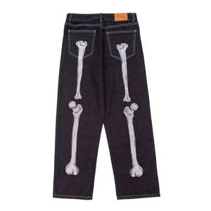 Pantalones vaqueros unisex de cintura alta, holgados, largos, estilo Hip Hop, con estampado de mano de calavera, estilo urbano, tendencia nacional, estilo americano, Harajuku, Y2K - Product Image 3