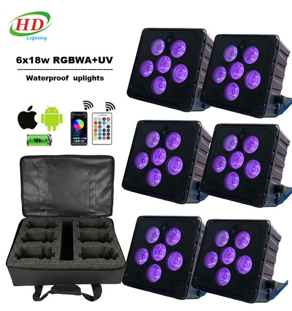 6pcs Wireless DMX 6/12CH RGBWAUV IP65 Waterproof 108W Battery Powered LED Par Lights for Warehouse DJ Stage Wedding Events