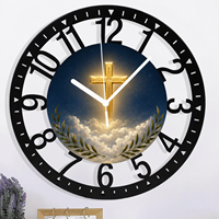 Horloge murale en fer forgé noire creuse, motif croix, 25 cm, en stock pour ornement mural de fond de lieu religieux