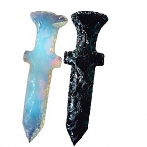 Natural Stone Agate Opal Black Obsidian Native Style Crescent Knife <b>Crystal</b> Healing Arrowhead Wholesale Handmade Knife - Product Image 1