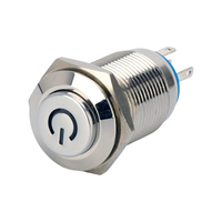 Interrupteur à bouton-poussoir métallique étanche IP65 de 16 mm avec logo symbole d'alimentation éclairé, interrupteur momentané en acier inoxydable 5 broches