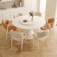 Moderne Luxus Marmor runden Esstisch Stuhl Set 4 6 8-Sitzer Küche Restaurant Wohnzimmer Möbel Creme Metall Designs