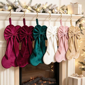 LINGKAI Bone-Shaped Velvet Christmas Stocking <b>Large</b> <b>Bow</b> Ornament Hanging Gift Bag for Fireplace Holiday Home Decor - Product Image 1