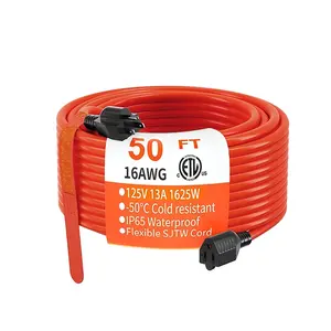 50 ft Outdoor Extension Cord 16/3 SJTW 3-Prong Grounded Plug Orange Water & Weather Resistant General Purpose Power Cord