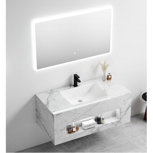 Mueble de Baño Suspendido en Pared CR con Encimera de Mármol Gris, Lavabo y Espejo LED - Product Image 4