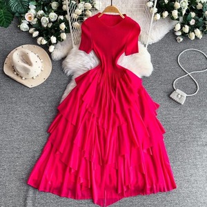 Robe élégante vintage haut de gamme pour femme à col en V, à volants et ourlet fluide, prix compétitif - Product Image 3