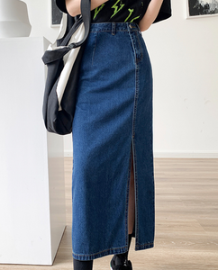 Mode <span class=keywords><strong>longue</strong></span> fente irrégulière sexy sac simple hanche <span class=keywords><strong>jupe</strong></span> en jean - Product Image 4