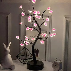 <span class=keywords><strong>Arbre</strong></span> de table veilleuse USB/interrupteur tactile alimenté par batterie bonsaï artificiel fleur de cerisier <span class=keywords><strong>arbre</strong></span> de bureau lampe à LED décoration lumineuse - Product Image 2