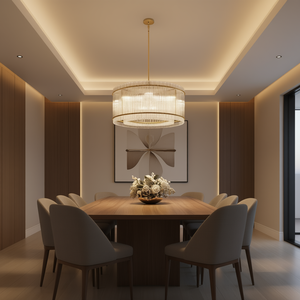 Lámpara de araña moderna de hierro dorado de 37 pulgadas y 2 niveles con cristal para comedor y sala de estar - Product Image 2