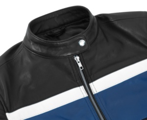 Custom 100% Genuine Black Blue Nappa Leather <b>Women</b>’s Varsity <b>Jacket</b> Contrast Panels YKK Zipper Private Label OEM/ODM Varsity - Product Image 5
