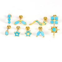 Boucles d'oreilles en pierre artificielle bleue pour femmes 20G en acier inoxydable bohème fleur serpent Cartilage boucle d'oreille Piercing bijoux