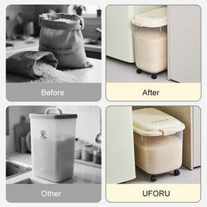 Contenedor de Almacenamiento de Alimentos para Cocina UFORU, con Tapa Hermética, 25 kg, Recipiente de Plástico para Granos, Arroz y <span class=keywords><strong>Cereales</strong></span> - Product Image 4