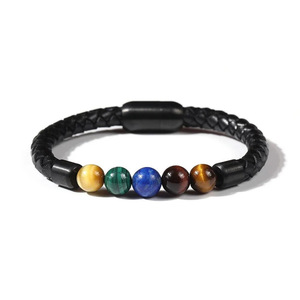 Beliebte Fabrik versorgung Großhandel 8 mm bunte Naturstein perle Magnet leder Armband für Herren Frauen - Product Image 5