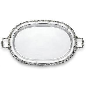 Plateau de service en métal poli ACME METAL INDIA, bordure florale antique avec poignées, forme ovale, qualité supérieure, pour usage résidentiel - Product Image 1