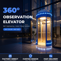 Ascensore Panoramico in Vetro Certificato CE EN, Elevatore Panoramico a Risparmio Energetico per Atrio Hotel, Ascensore Passeggeri Personalizzato Senza Ingranaggi OEM