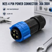 Connecteur industriel étanche mâle/femelle M25 4 broches 30A 300V à verrouillage par poussée IP67 pour prise d'alimentation circulaire pour éclairage LED OEM