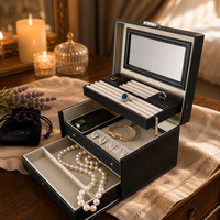 Boîte de rangement pour bijoux en cuir artisanal de luxe, organisateur portable multi-couches, étui en papier pour bagues, boucles d'oreilles, colliers, emballage cadeau