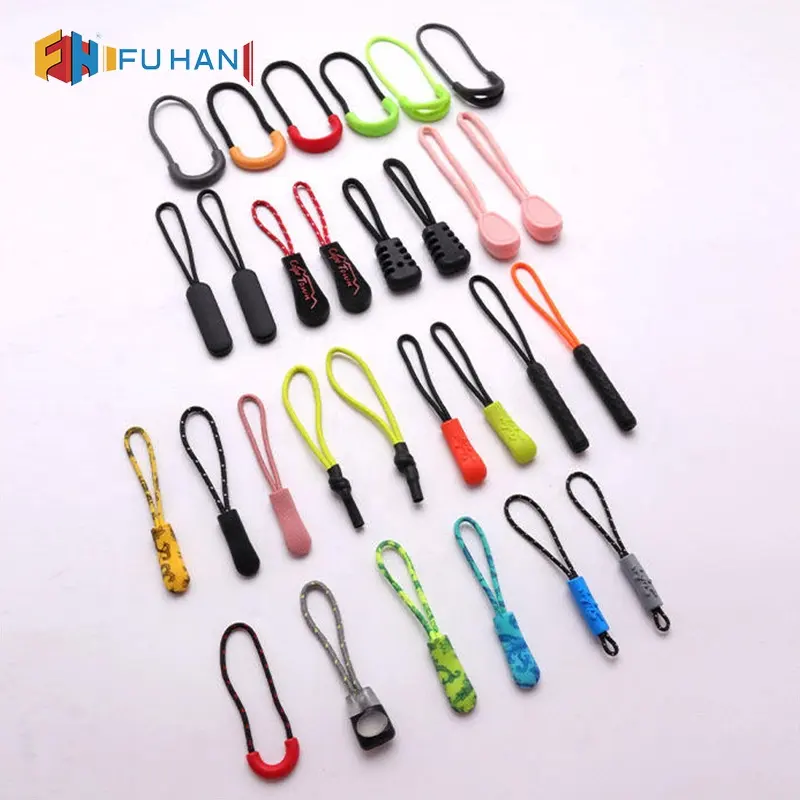 Export Custom Branded Zipper Pull Head U Type Rubber Plastic Logo Zipper Puller For Garment  Out-door Wear  Uniform  Sports Bag