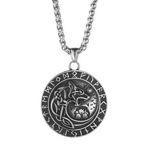 Stainless Steel Vintage Round Nordic Viking Rune-shaped Stainless Steel Wolf Head Personality Pendant Fashion Necklace - Product Image 5