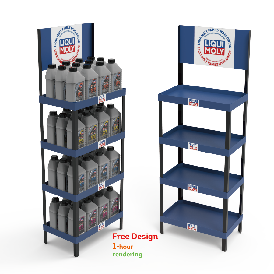 Beviis Custom Light Duty PVC Floor Standing Display Racks for Motor Oil and Car Retail Stores — view 2