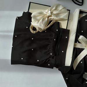 Nuovi arrivi estivi: <span class=keywords><strong>pigiama</strong></span> da <span class=keywords><strong>donna</strong></span> premium con stampa nera, top a maniche lunghe e pantaloni. - Product Image 3