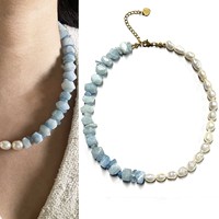 Collier en perles de pierre naturelle d'eau douce Zooying, chaîne de clavicule réglable, bijoux de luxe pour femmes, idéal pour la plage et les stations balnéaires