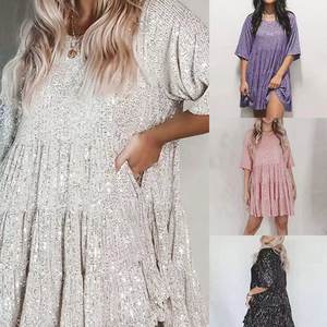 Dq769 مصنعي الملابس الصينية رقبة عالية ألماس لامع مقاس كبير فستان مع الخرز غرفة رقص للحفلات - Product Image 2