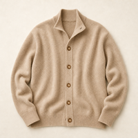 Cardigan en cachemire tricoté pour femme, col montant, boutons sur le devant, pull décontracté à manches longues, manteau pour tous les jours