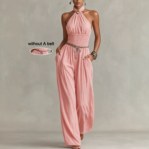 <span class=keywords><strong>Elegante</strong></span> Tuta Estiva da Donna a Vita Alta, Senza Maniche, Plissettata, in Misto Lyocell, Tinta Unita, per Feste - Product Image 6