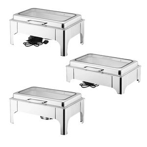Réchaud de <span class=keywords><strong>buffet</strong></span> rectangulaire professionnel en acier inoxydable 440W - Chauffage à l'alcool/électrique pour restaurant et cantine - Product Image 1