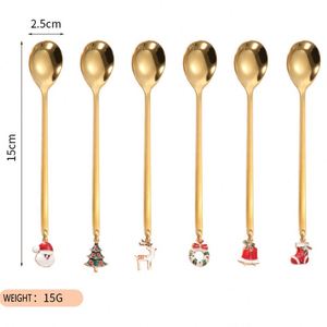 Juego de Cubiertos Navideños de 6 Piezas con Logotipo Personalizado, Cucharas de Café de Acero Inoxidable Doradas, Vajilla para Remover Café, Lindo Regalo Navideño - Product Image 2