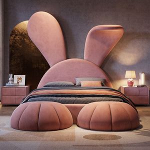 Letto per Bambini di Lusso con Design a Coniglio Cartoonesco, Moderno e Minimalista, Multifunzionale, in Legno Massello Rivestito in Tessuto - Product Image 3